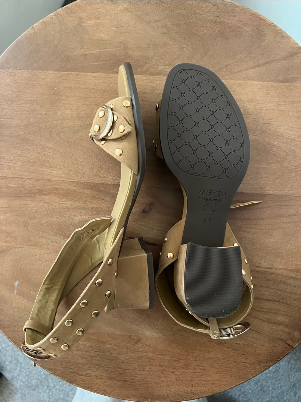AREZZO Tan Studded Ankle-Strap Sandals